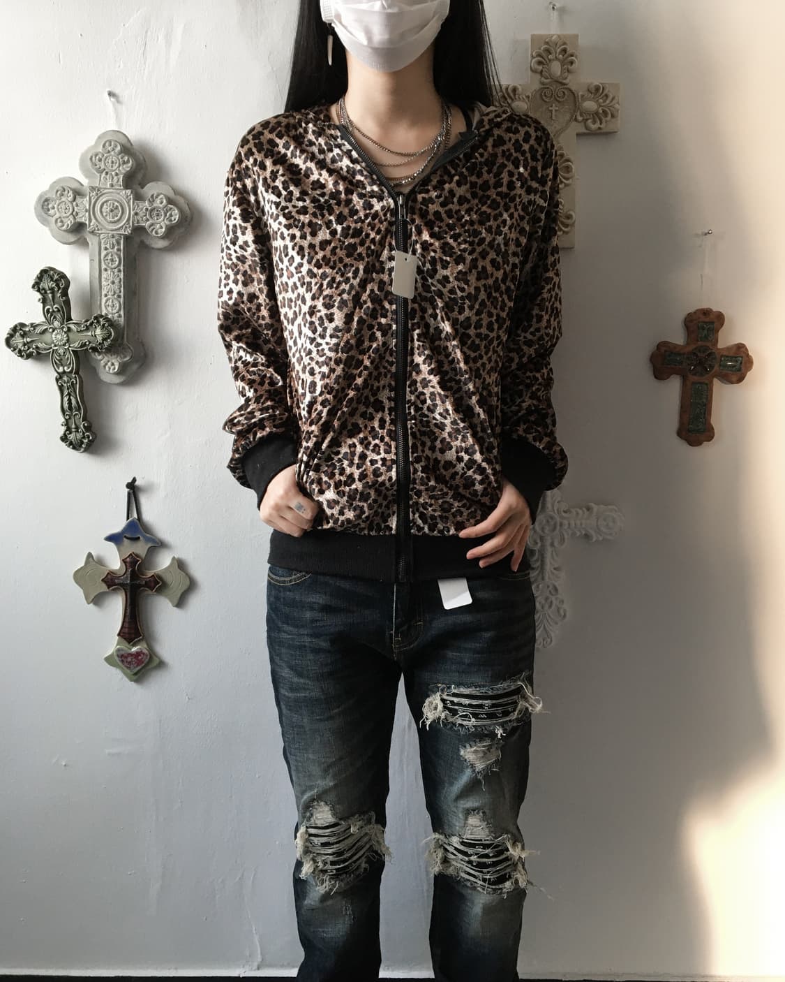 Leopard pattern fleece hood zip up 상품이미지7