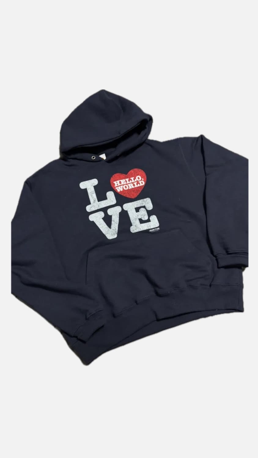 헬로 월드 LOVE 네이비 후드티 상품이미지1