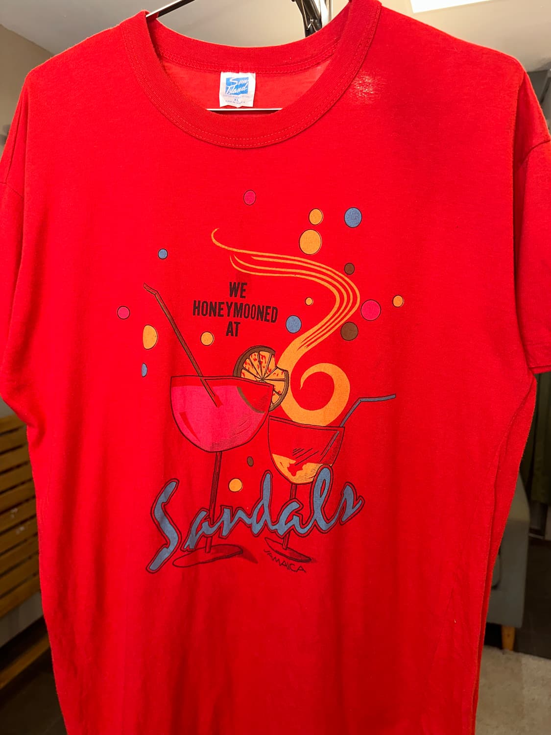 90‘s Jamaica sandals logo print cottn T 상품이미지3