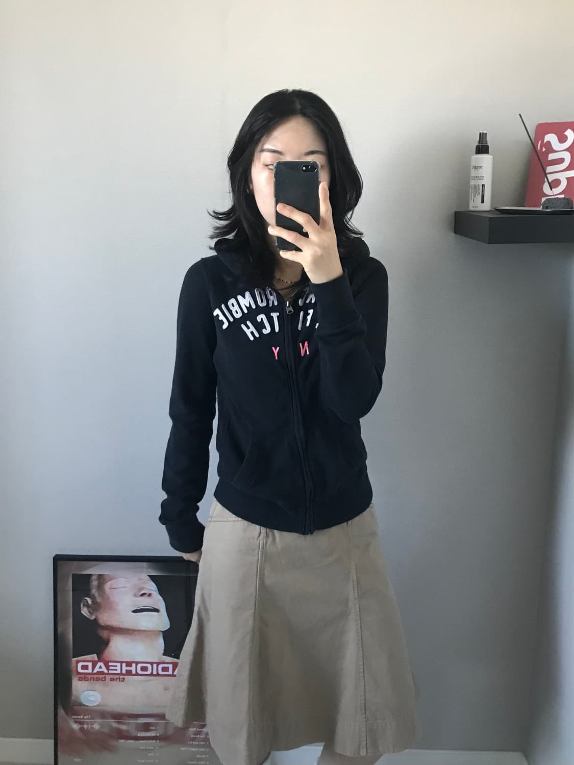 아베크롬비 중앙 자수 로고 블랙 후드집업 상품이미지3