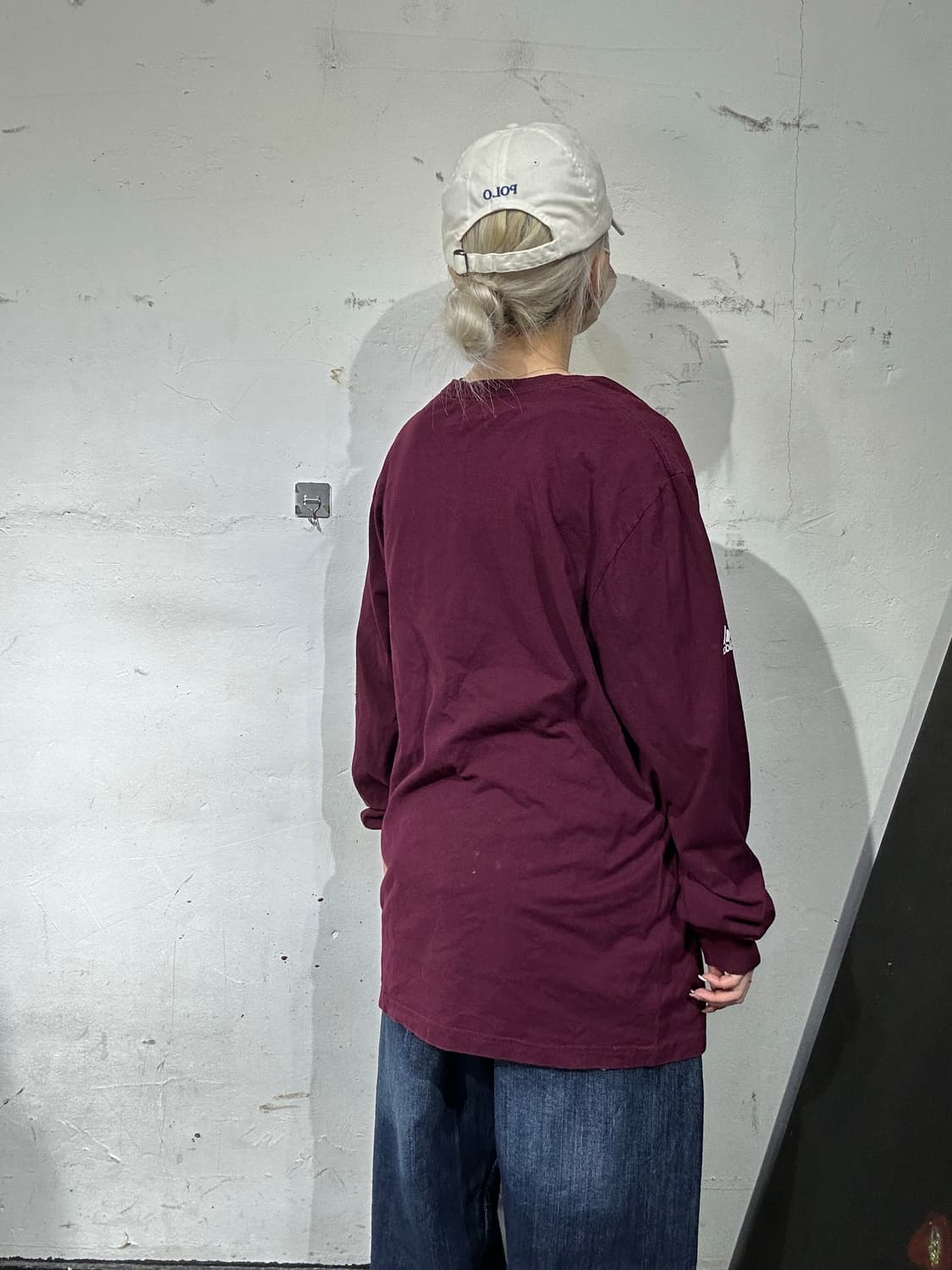 아디다스 버건디 팥죽 빅 로고 프린팅 롱슬리브 긴팔티  상품이미지3