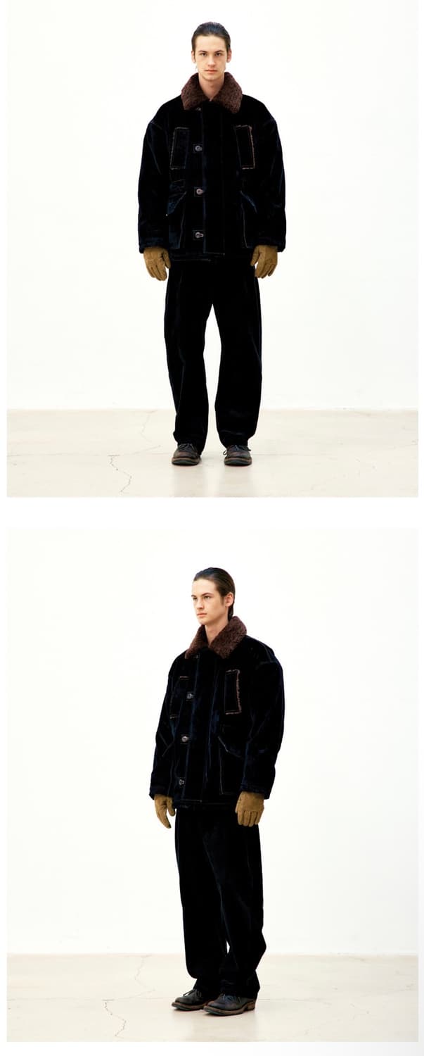 쿠어 벨벳 데님 패디드 헌팅 자켓 워시드 블랙 L 새상품 상품이미지2