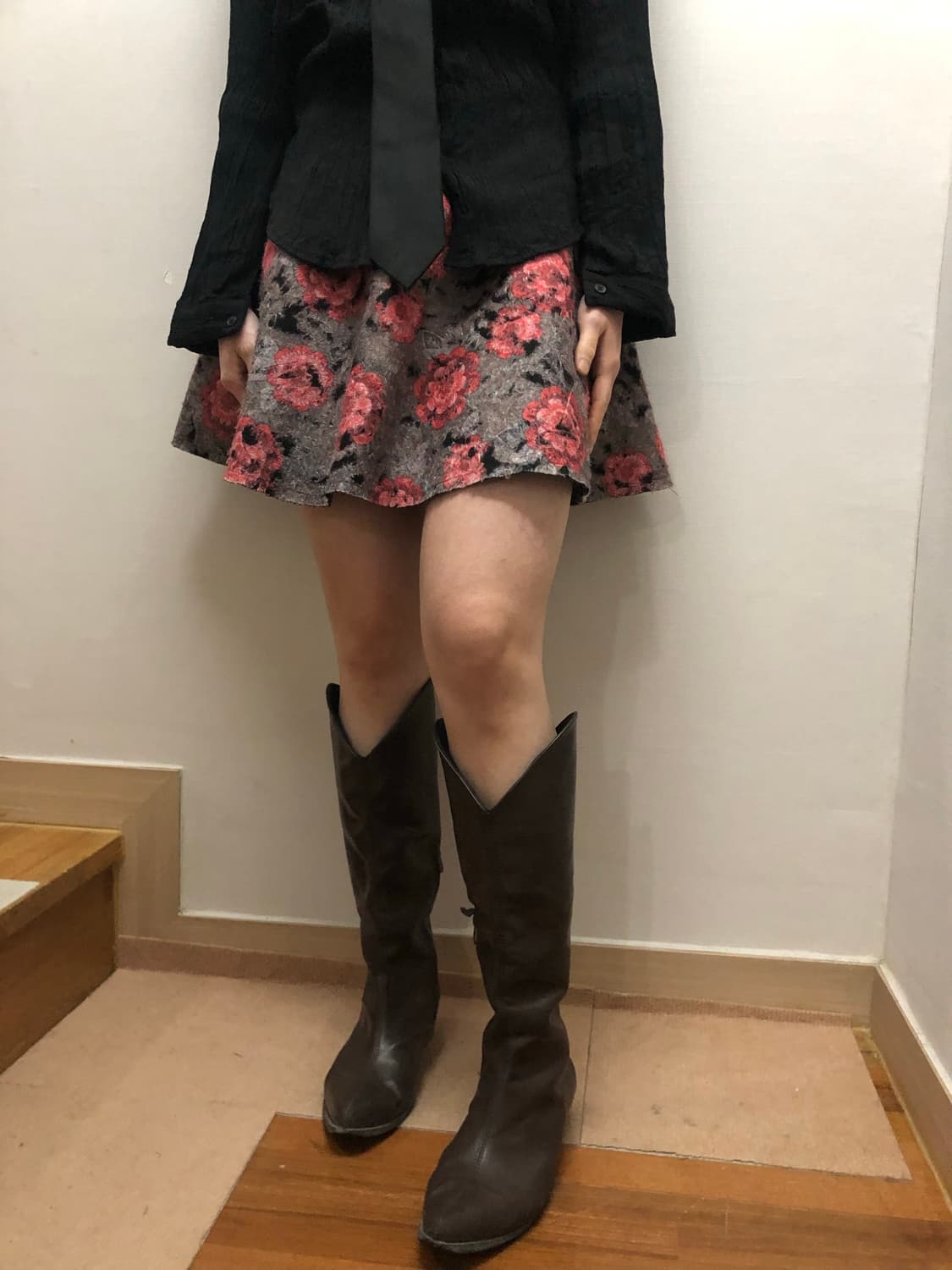 빈티지 그레이 플라워 미니 스커트 상품이미지5