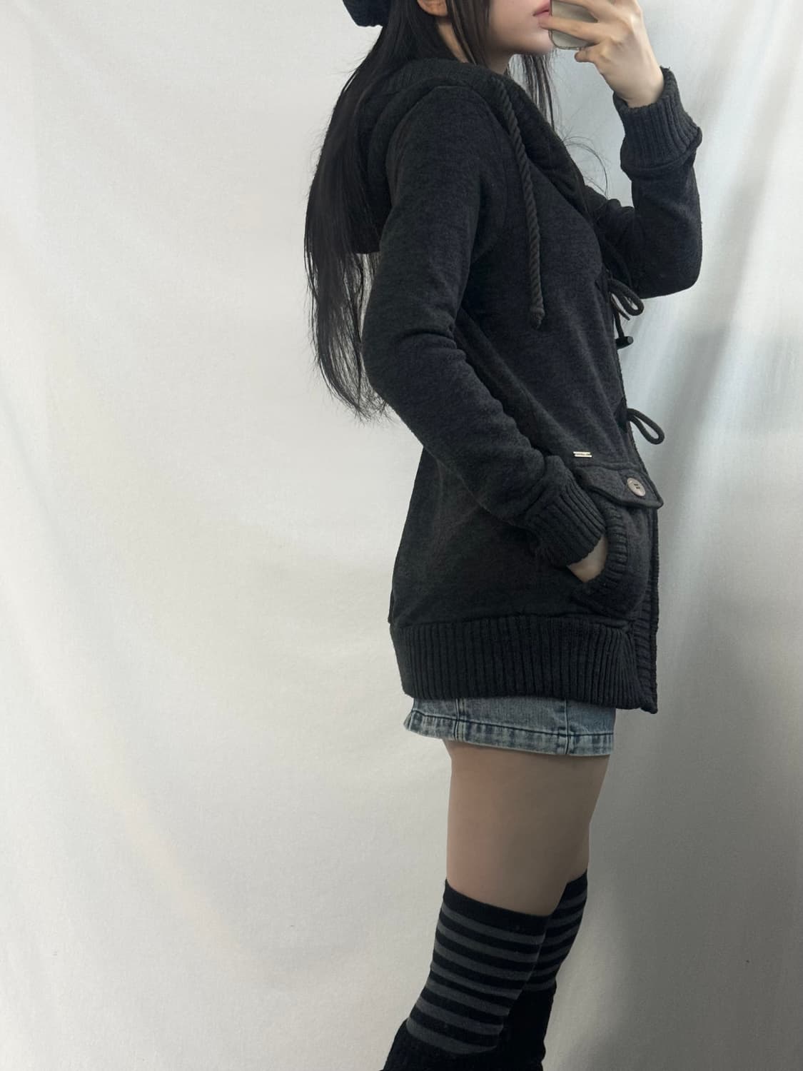 토글 버튼 니트 후디드 집업 상품이미지2