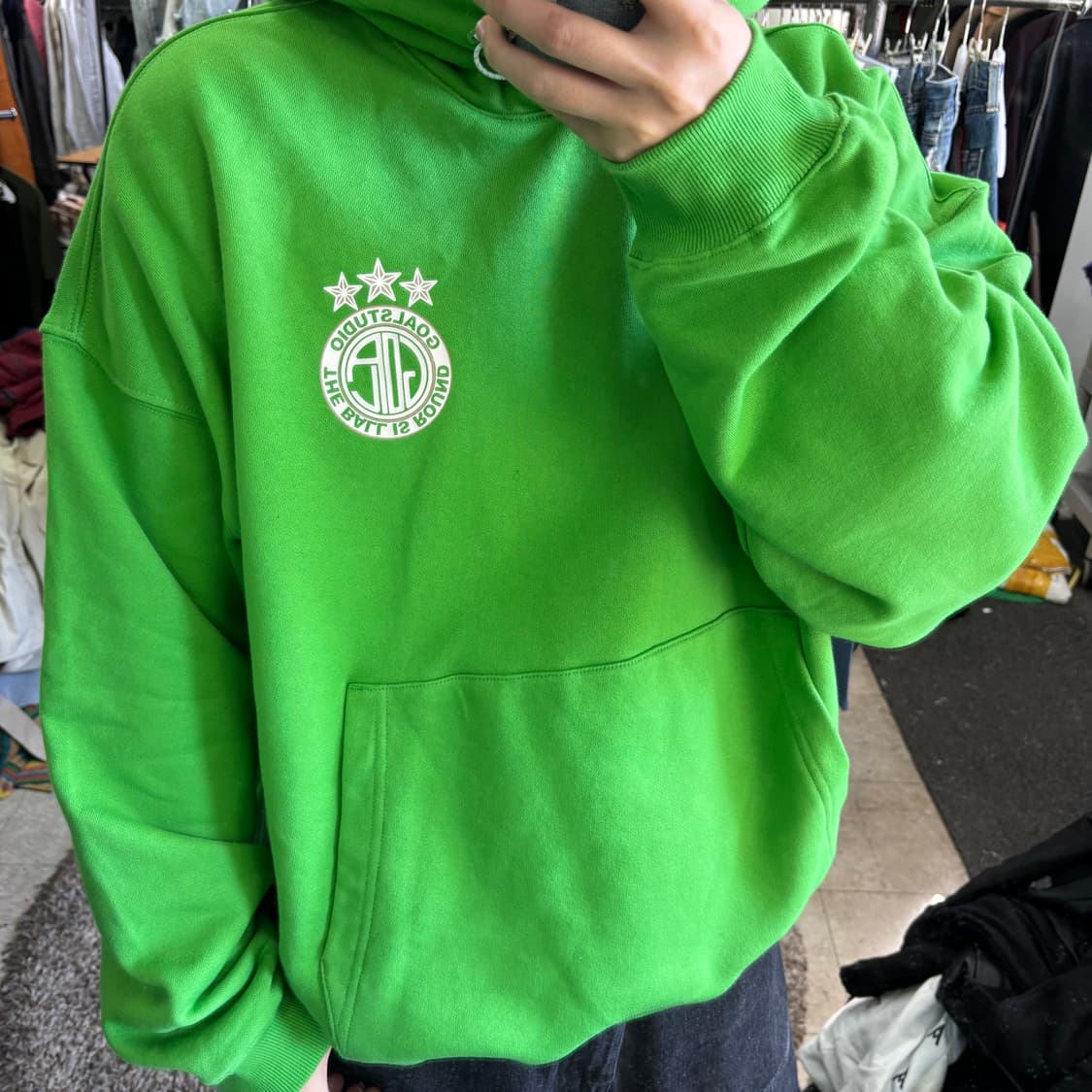 L-XL 골스튜디오 연두 오버핏 스웻코튼 후드티 상품이미지1