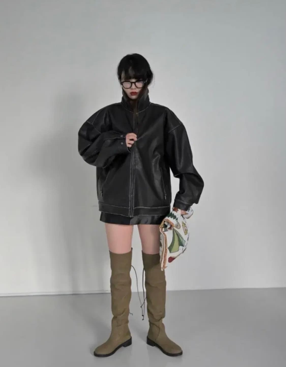 애옹쓰 블랙 레더 블루종 자켓 (안감누빔) 상품이미지1