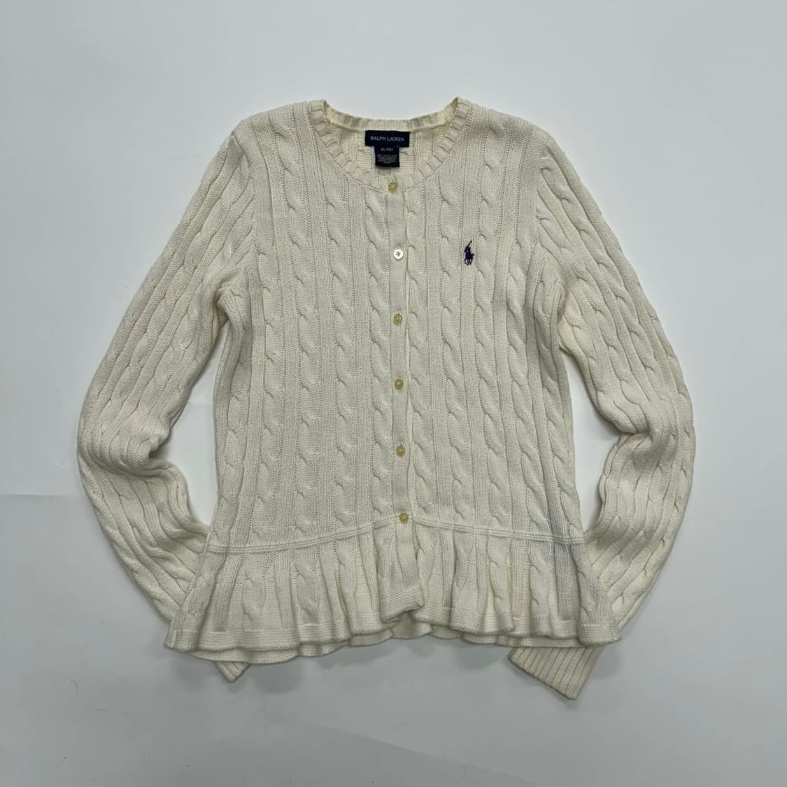 폴로 랄프로렌 화이트 케이블 프릴 핀터깔 니트 가디건(XL) 상품이미지2