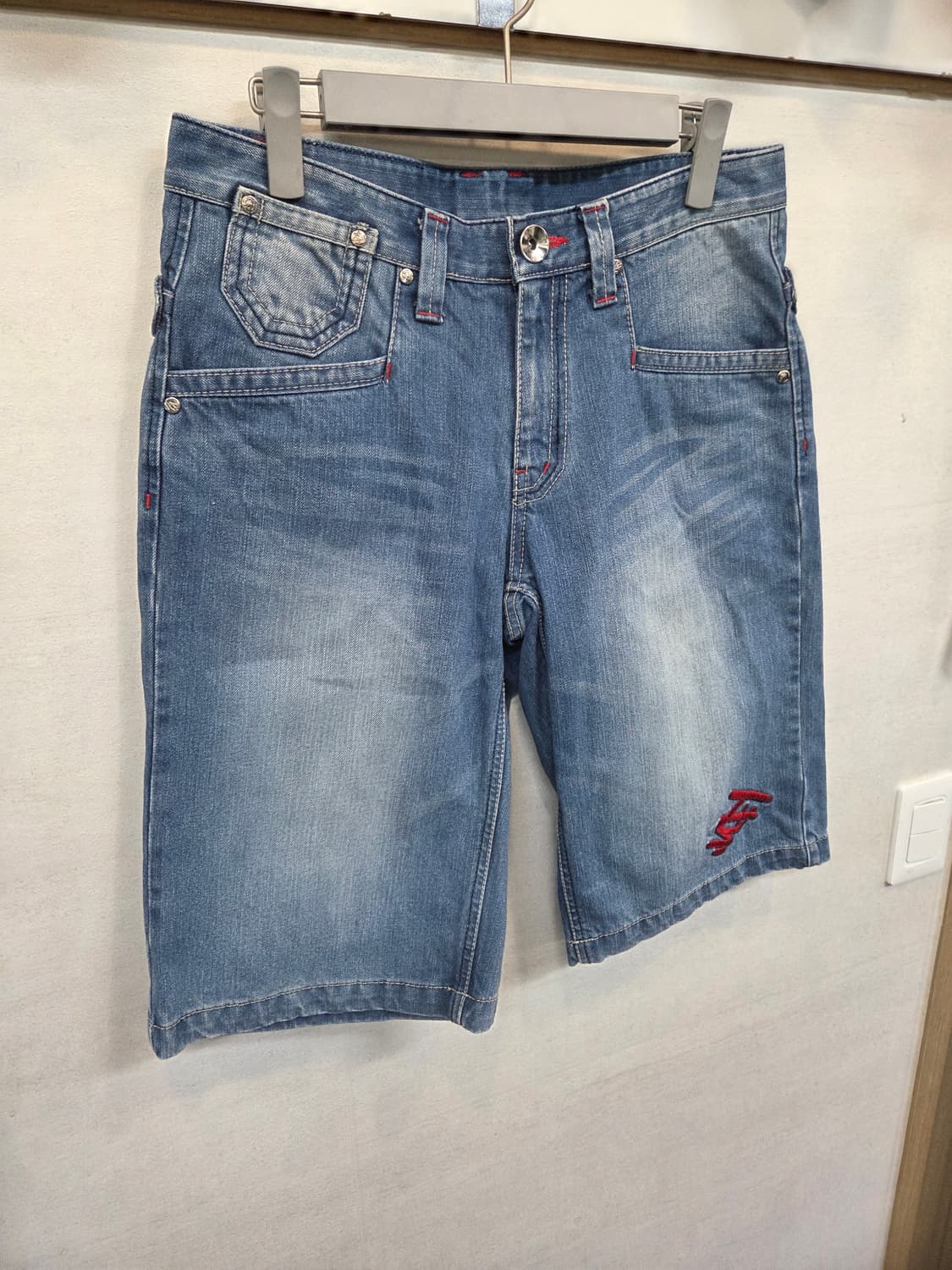 마자플라바 올드스쿨 빈티지 자수로고 중청 데님반바지 대략 32 상품이미지5