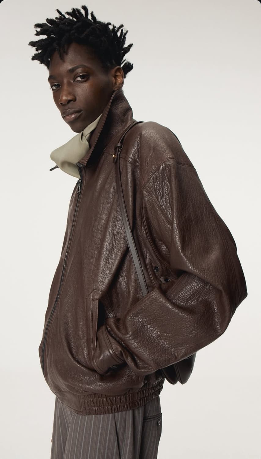 렉토 헤링턴 하이넥 레더 점퍼 브라운 L 상품이미지2