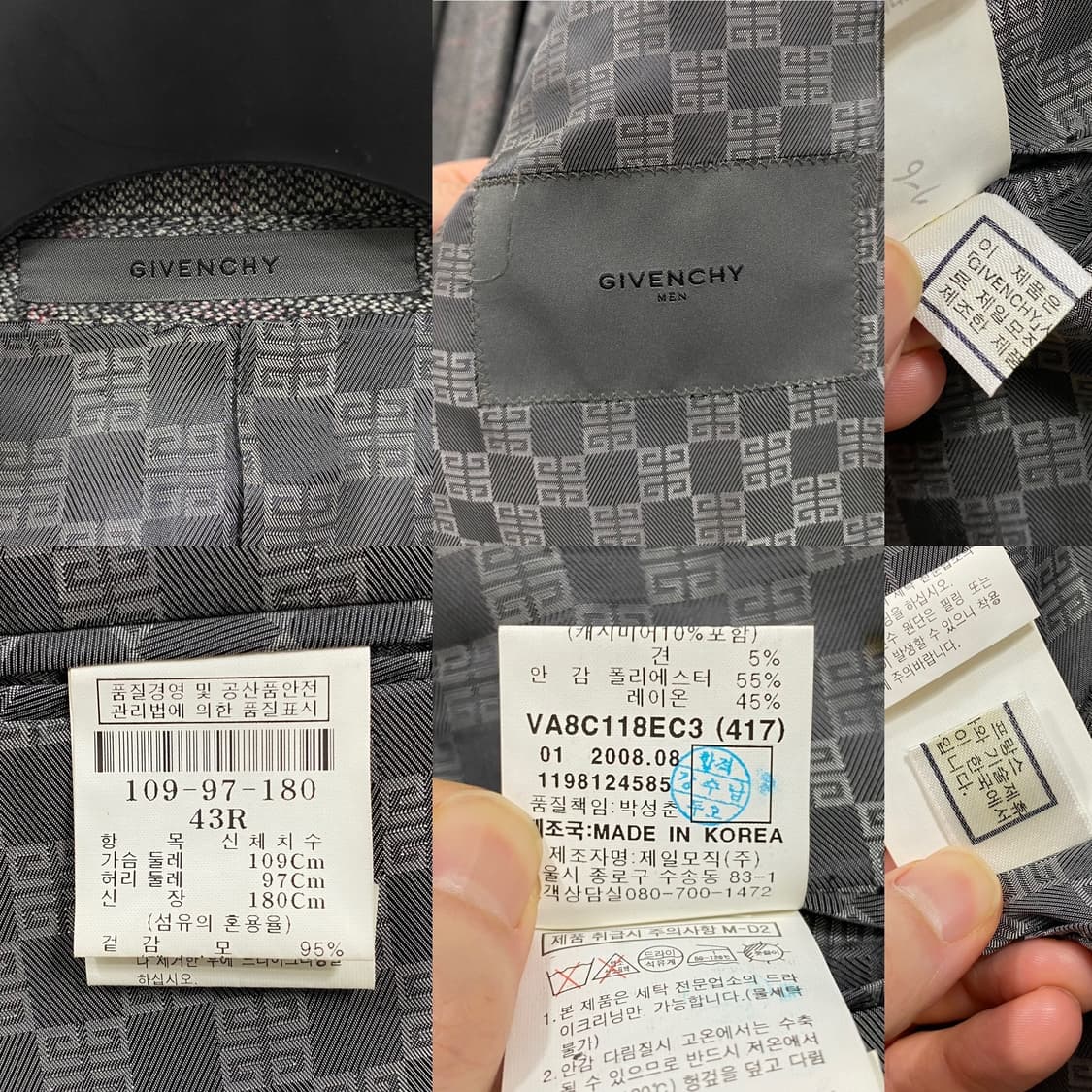 지방시 울 캐시미어 실크 체크 싱글 블레이저 상품이미지9