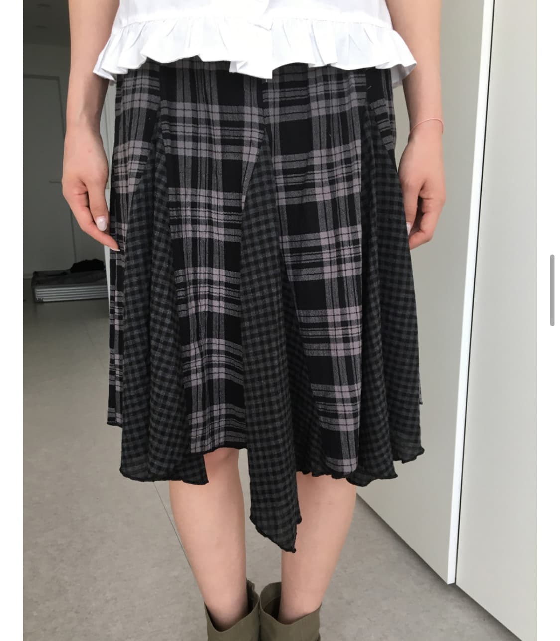 체크 레이어드 밴딩 스커트 상품이미지2