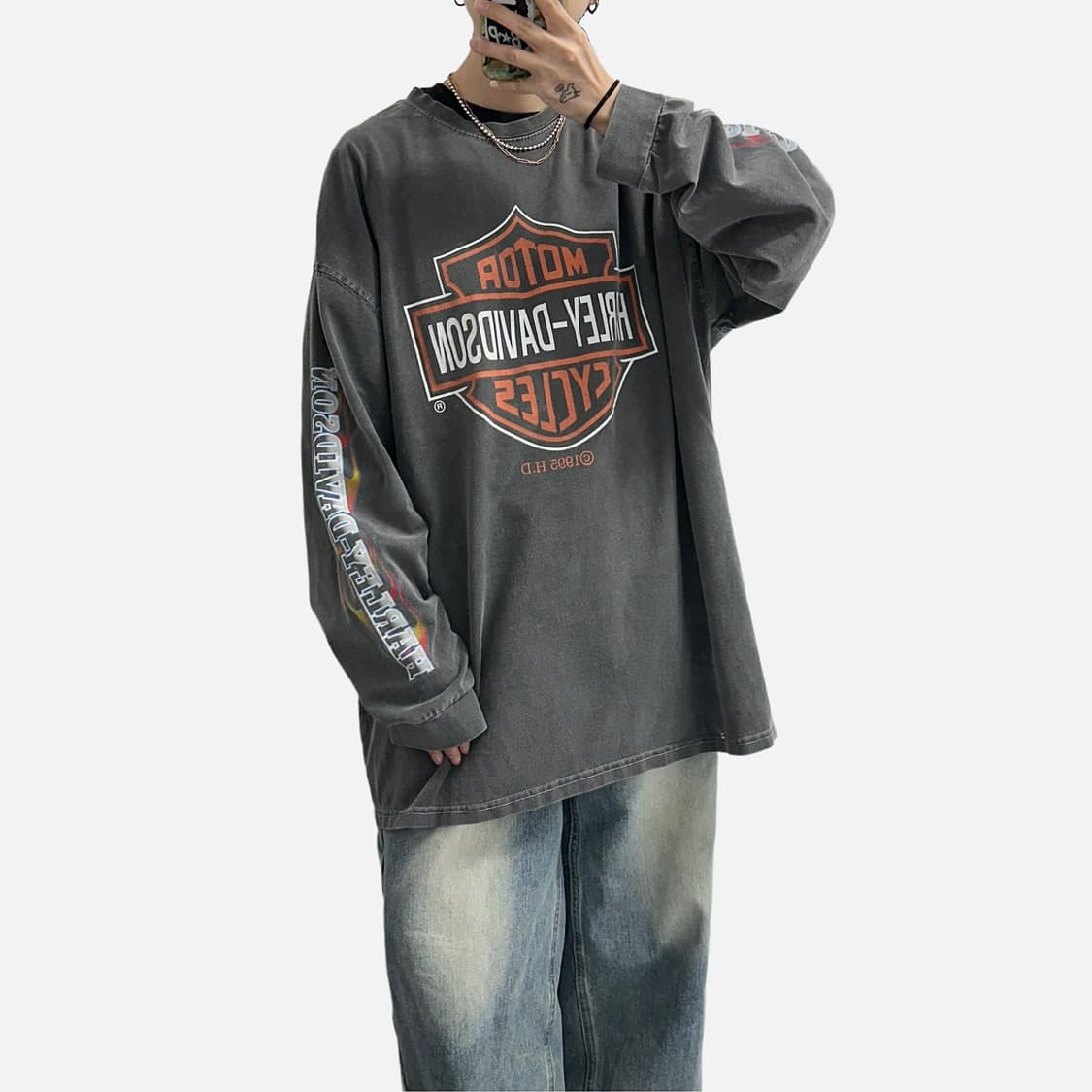 빈티지 모터사이클 프린팅 워싱 롱슬리브 긴팔티셔츠 상품이미지3