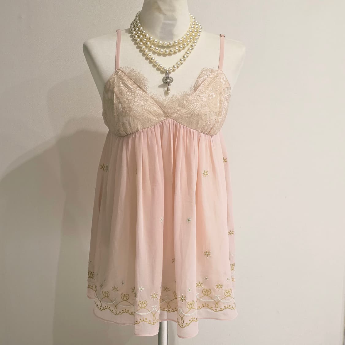 로지타 일본빈티지)히메갸루st 대대장 레이스 핑크 레이스 플로럴슬리브리스 상품이미지3