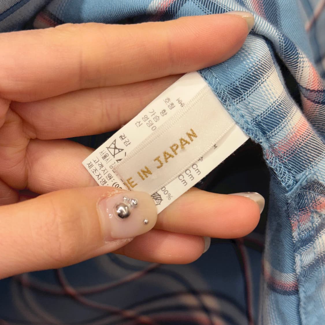 시스템 오픈카라 체크 셔츠 히든 버튼 플래킷 컬러 배색 블루 상품이미지8