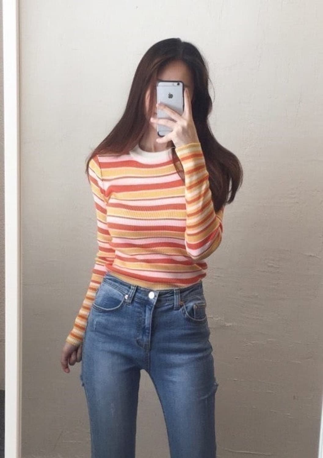 오렌지 단가라 티셔츠, 스트라이프 티셔츠 상품이미지2