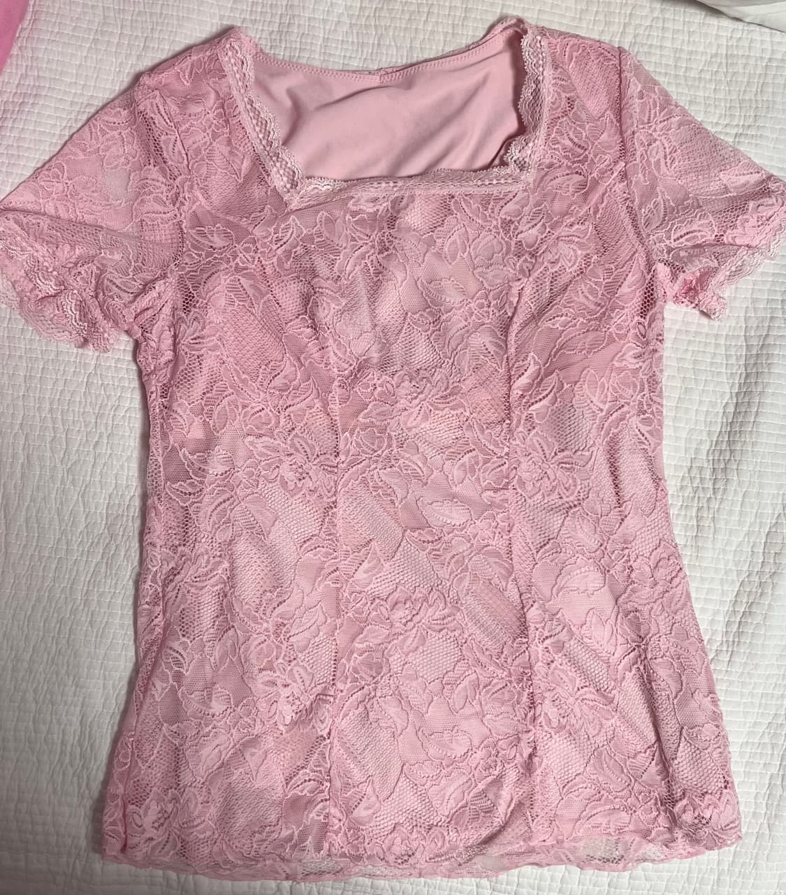 브라데리스 핑크 캐미솔 레이스 시스루 반팔 탑 상품이미지1