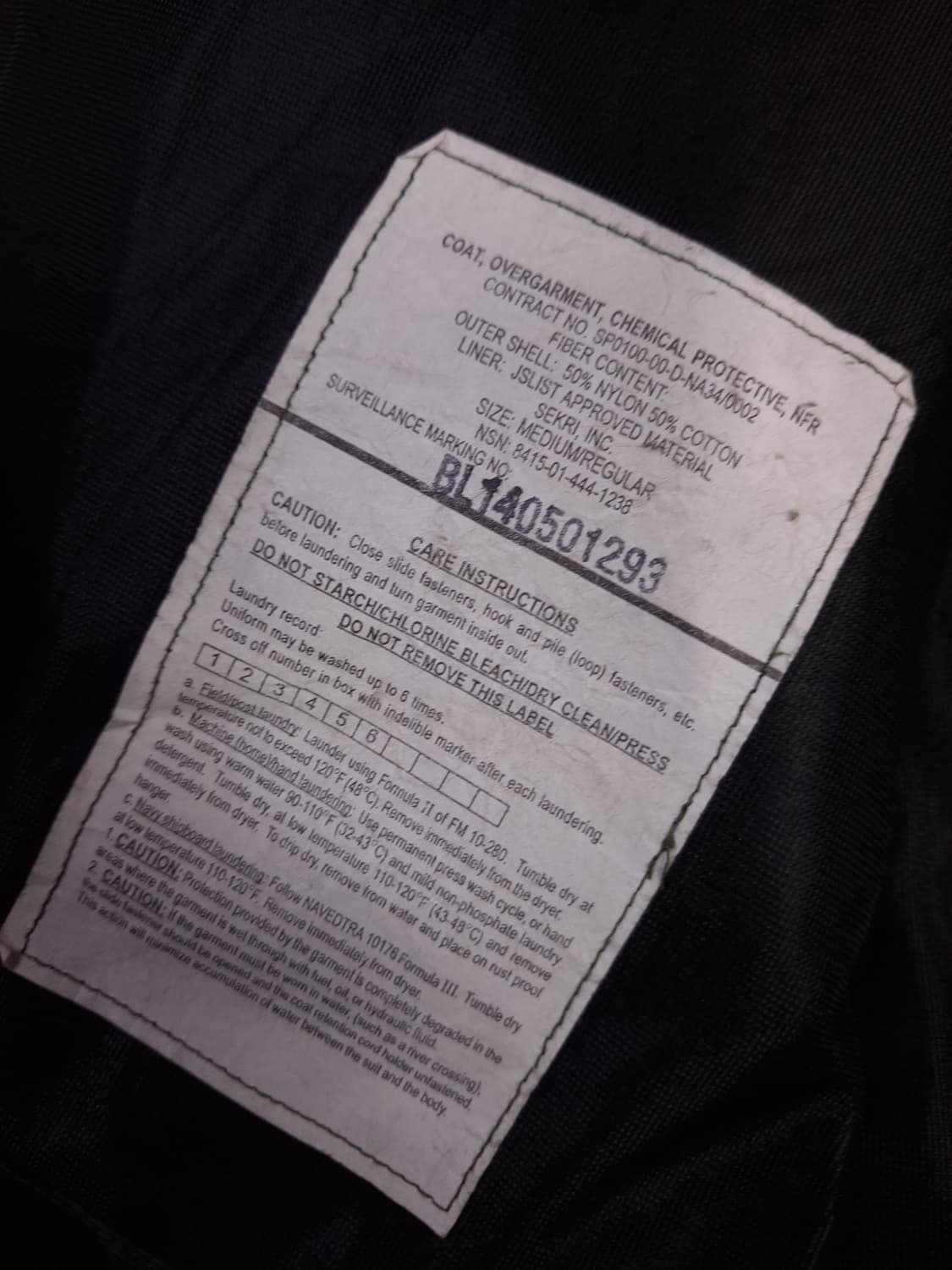 오리지날 미군 지급용 케미칼 가스화생방복 자켓 상품이미지7