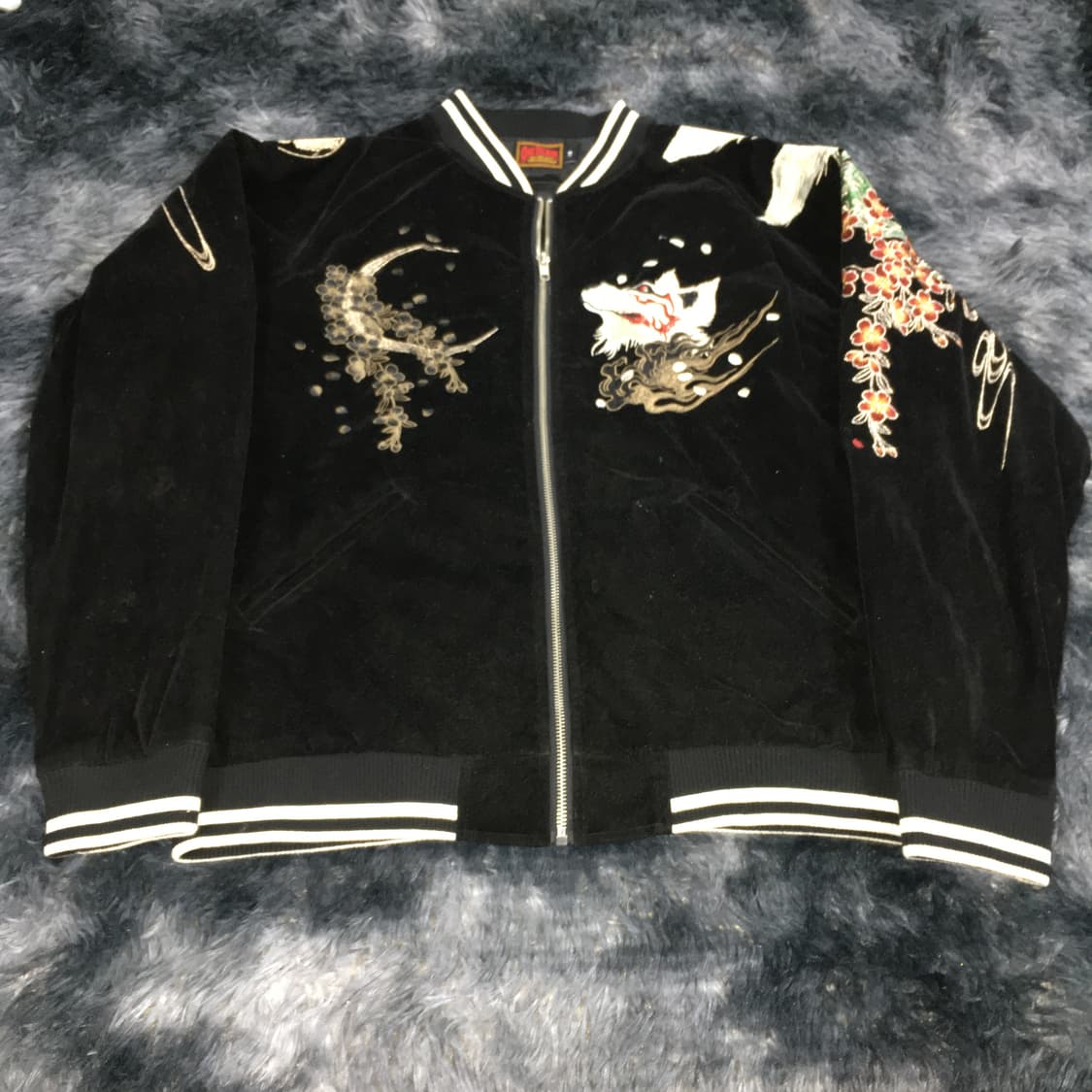 투티/0397 ONE DENIM 블랙 벨벳 스카잔 자켓 야구잠바 상품이미지1