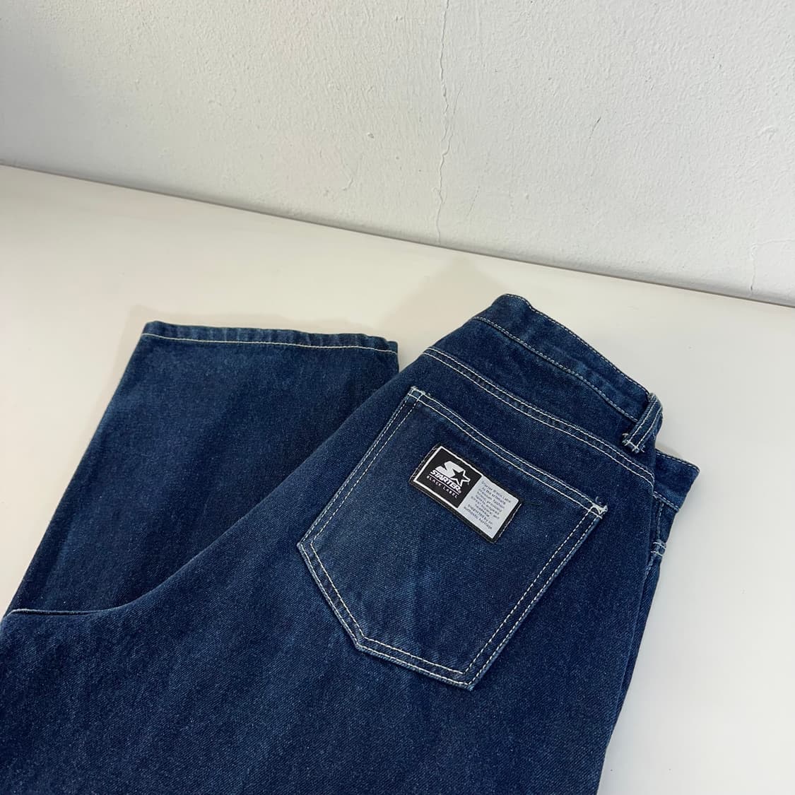 M 스타터 하이웨스트 세미와이드핏 생지 뒷포켓로고 데님팬츠 청바지 상품이미지2