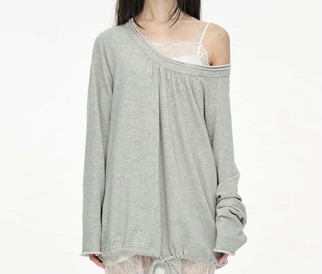 세릭 라운드 헴 스트링 탑 그레이 상품이미지1