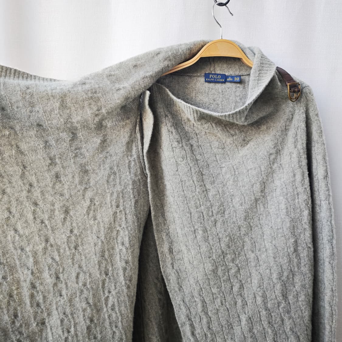 폴로 랄프로렌 울 캐시미어 소가죽스트랩 워머 니트 가디건 라이트그레이 M 상품이미지3