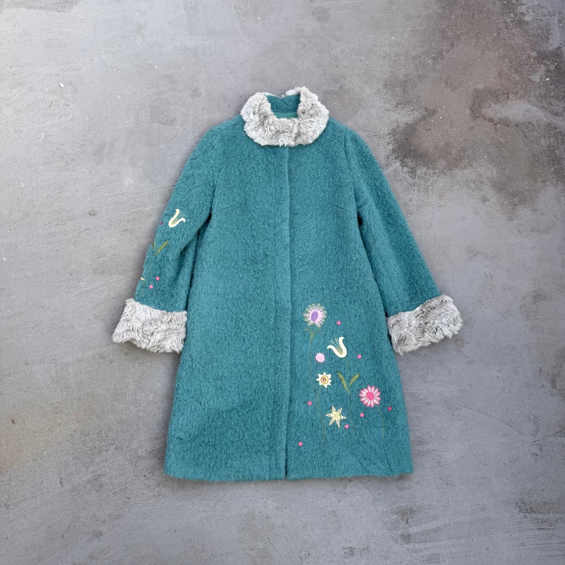 JOCOMOMOLA 민트 트리밍 퍼 코트 상품이미지1