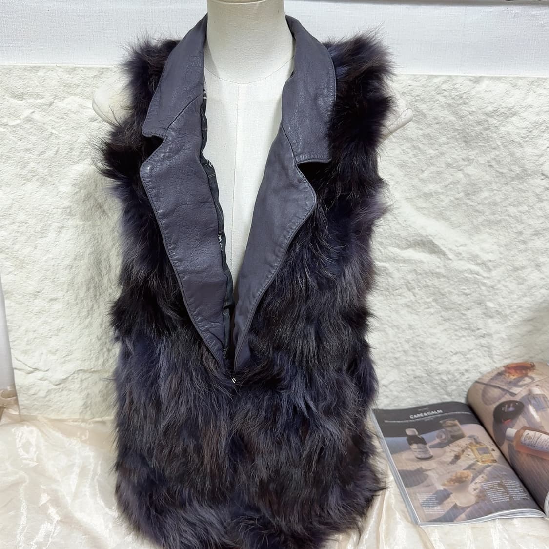 빈티지 스모크  퍼플 라쿤퍼 양가죽 조끼 베스트 상품이미지1