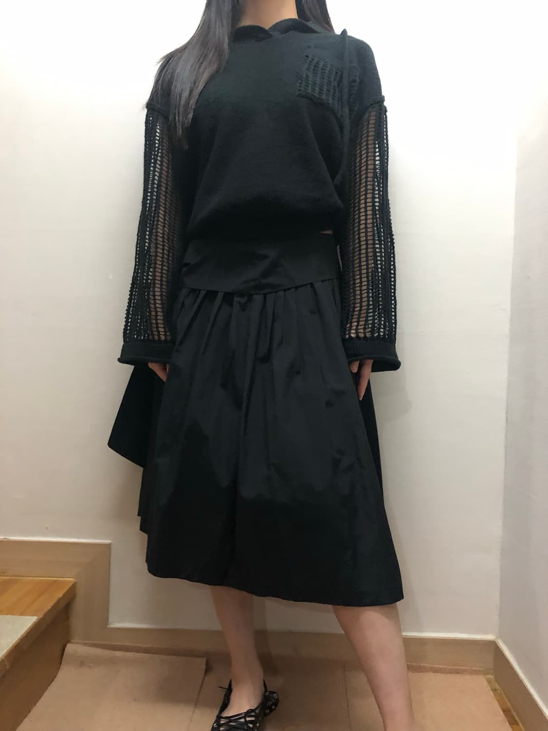 빈티지 블랙 메쉬 슬리브 후디 상품이미지4