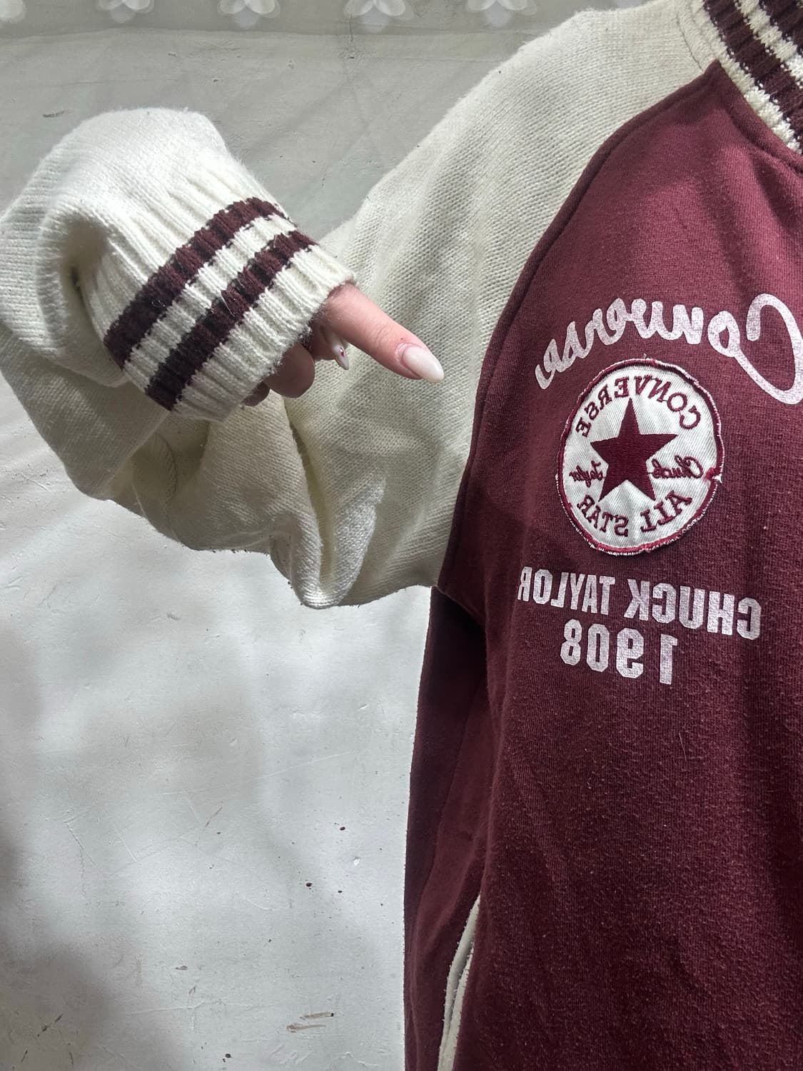 재팬 컨버스 버건디 자수 로고 니트 코치 자켓 L 상품이미지4