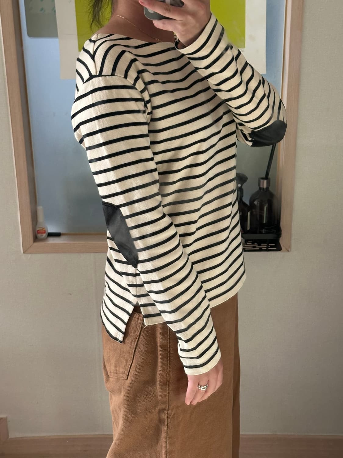 엘보패치 스트라이프 여자 긴팔 여성 롱슬리브 상품이미지2