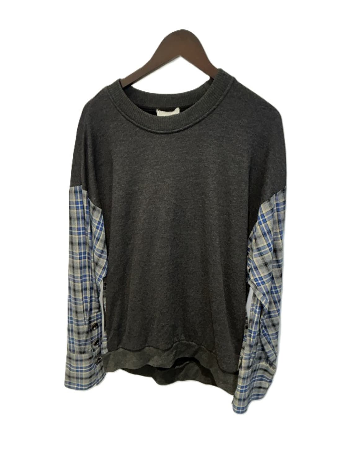 솔리드옴므 체크 배색 맨투맨 상품이미지1