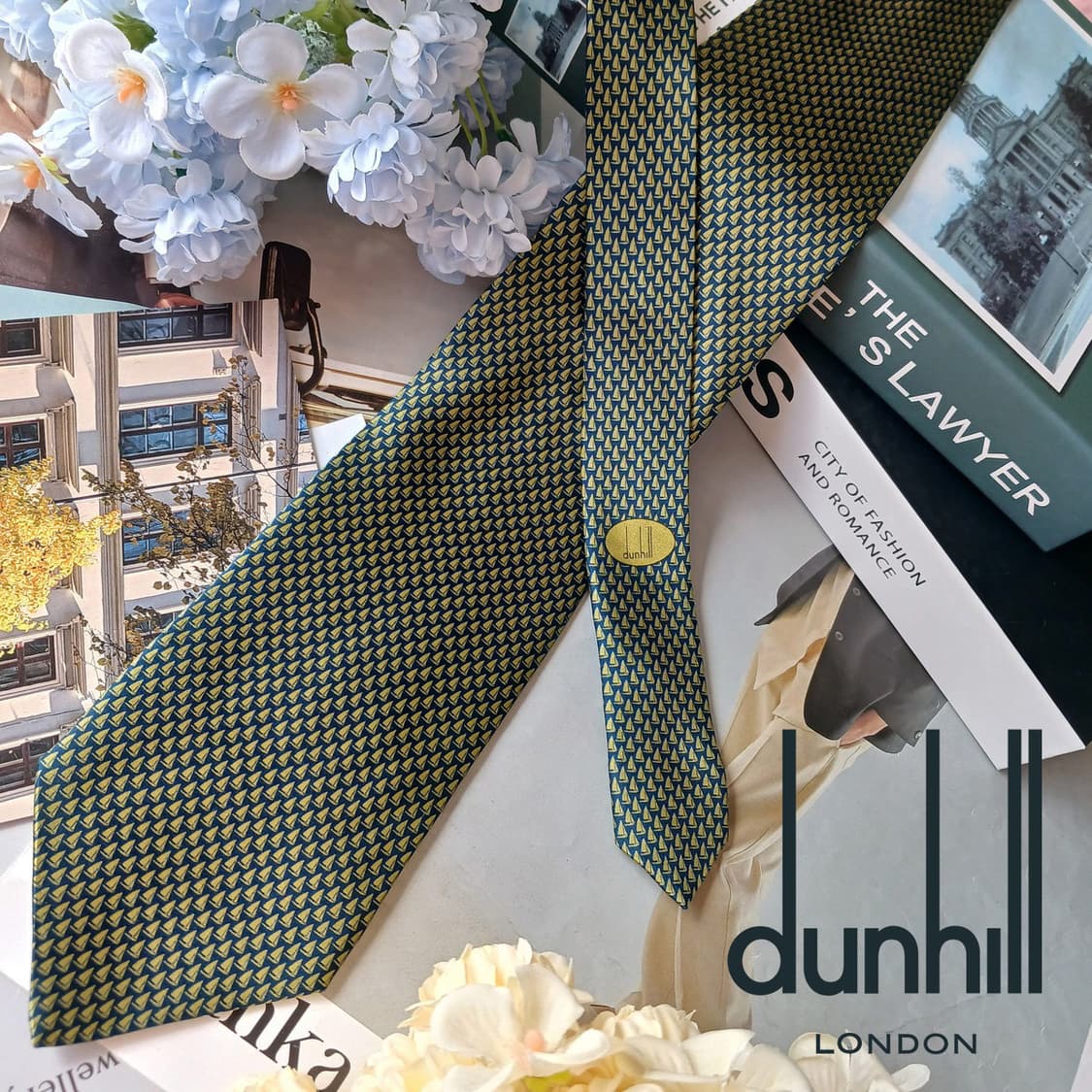 던힐 실크 네이비 요트 패턴 넥타이 9.5cm S등급 G24 상품이미지1