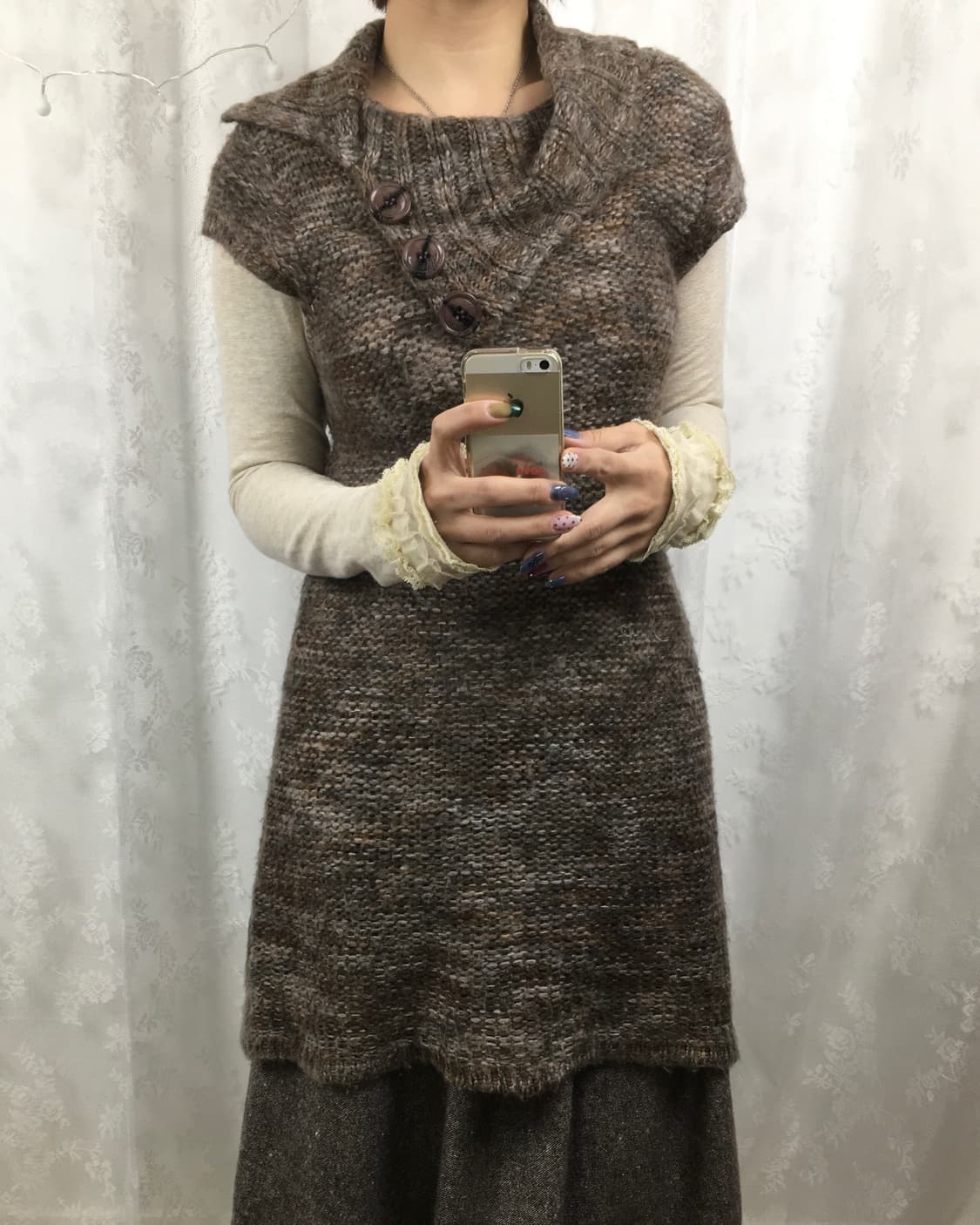 Melange Shawl Collar Button Knit Dress 상품이미지6