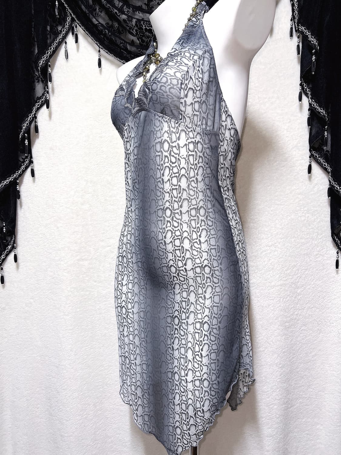 오네갸루 레오파드 호피 파이톤 뱀피 페어리 섹시 홀터넥 슬립원피스 란제리 상품이미지4