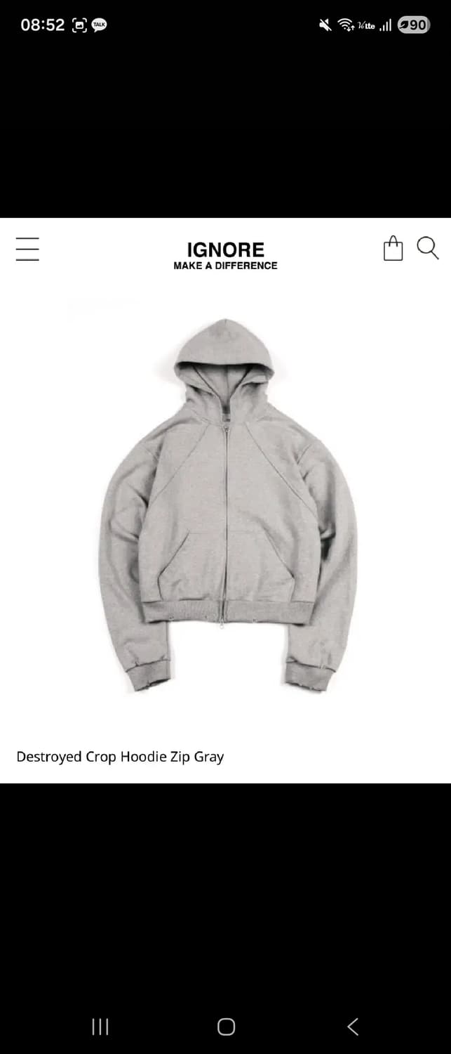 이그노어 ignore DESTROYED 크롭 후드 집업 그레이 상품이미지1