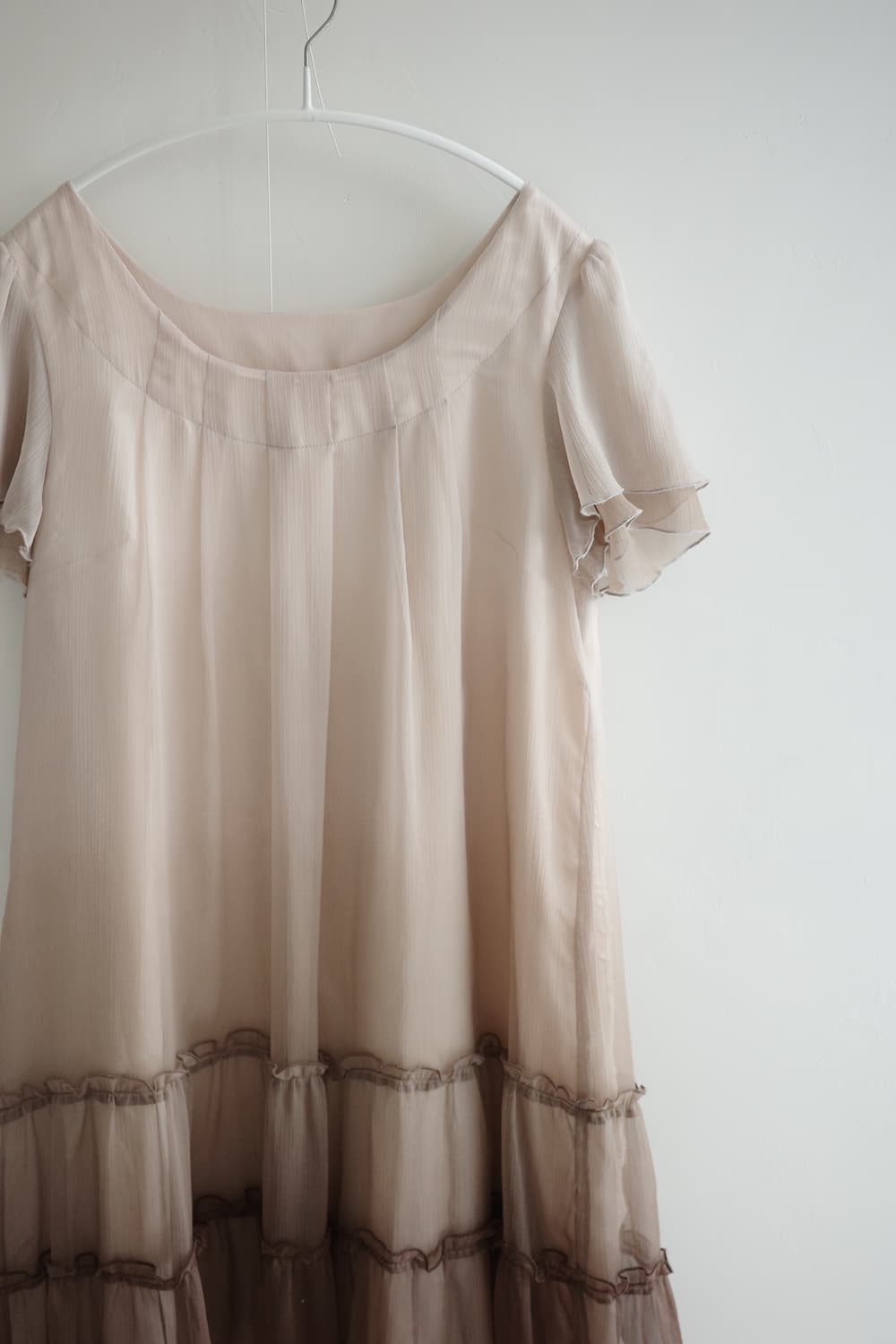Soft peach pleated chiffon one-piece 상품이미지8
