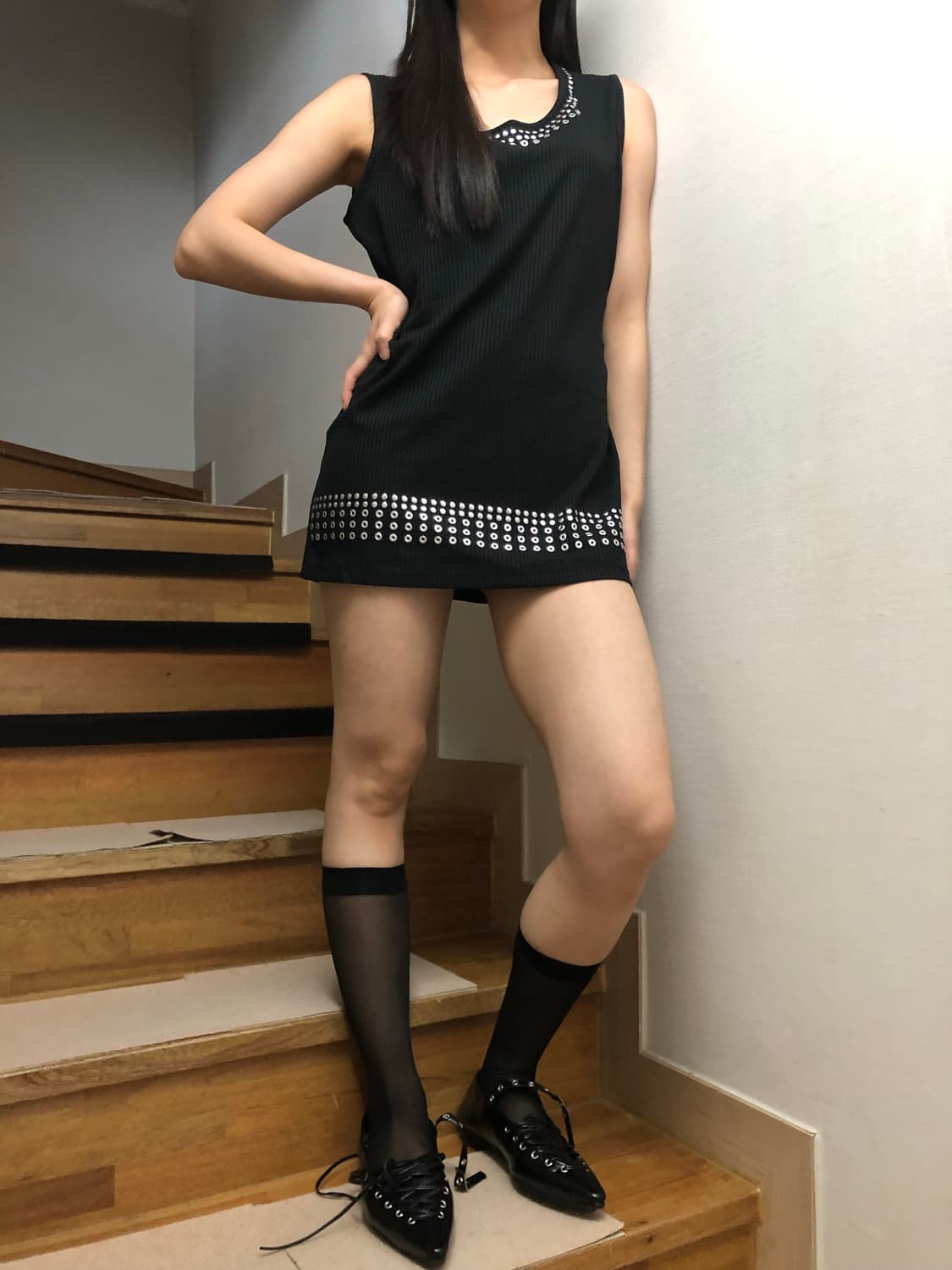 빈티지 블랙 펑크 스터드 원피스 상품이미지4