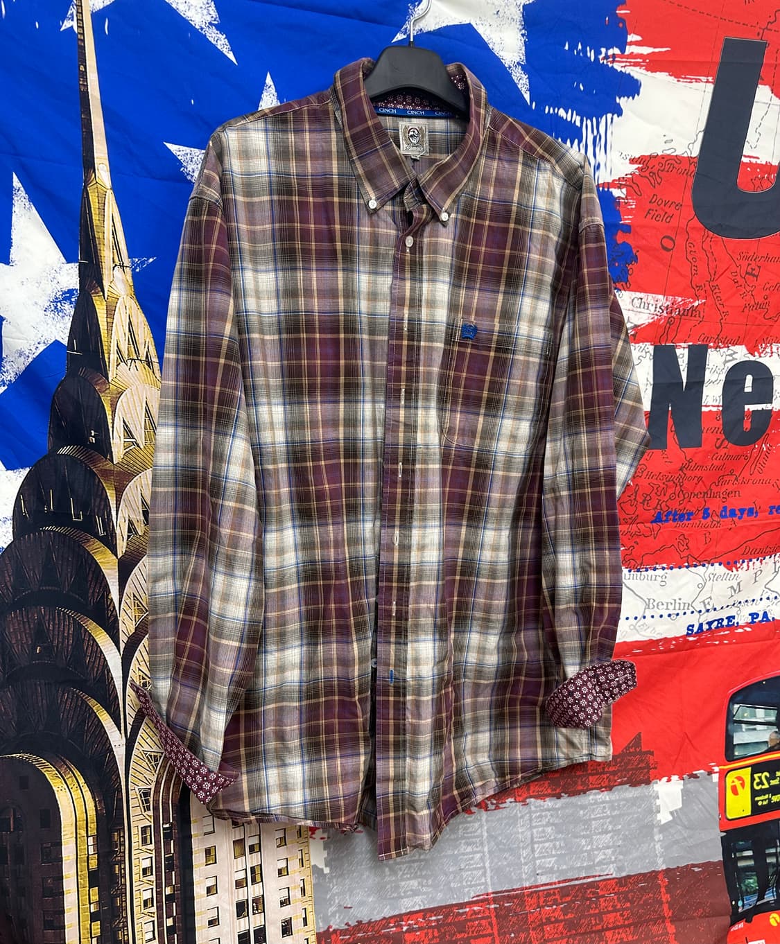 s급 빈티지 chich올드스쿨 오버핏 와인체크셔츠 110 상품이미지3