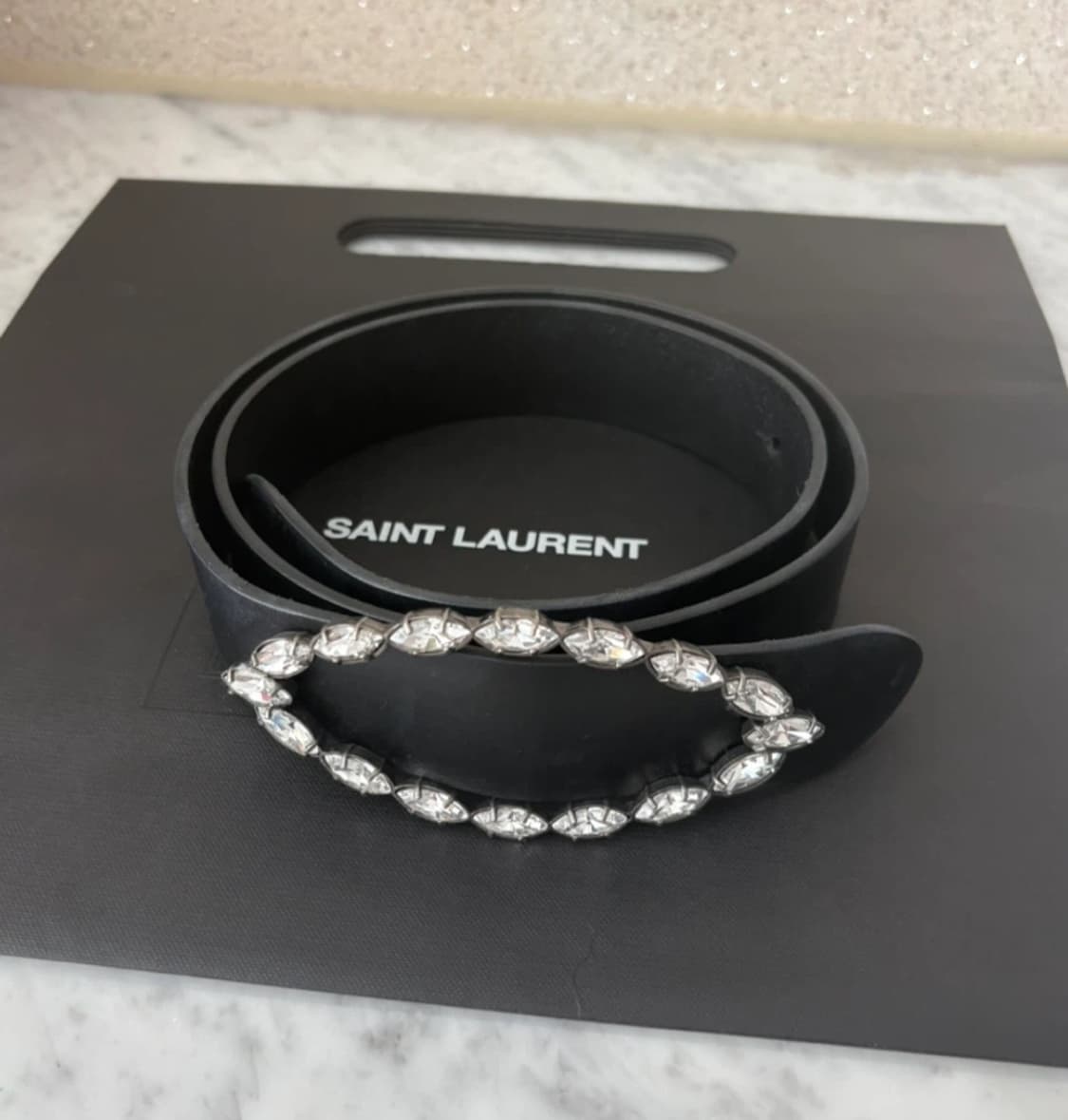 생로랑 크리스탈 레더 벨트 블랙 상품이미지2