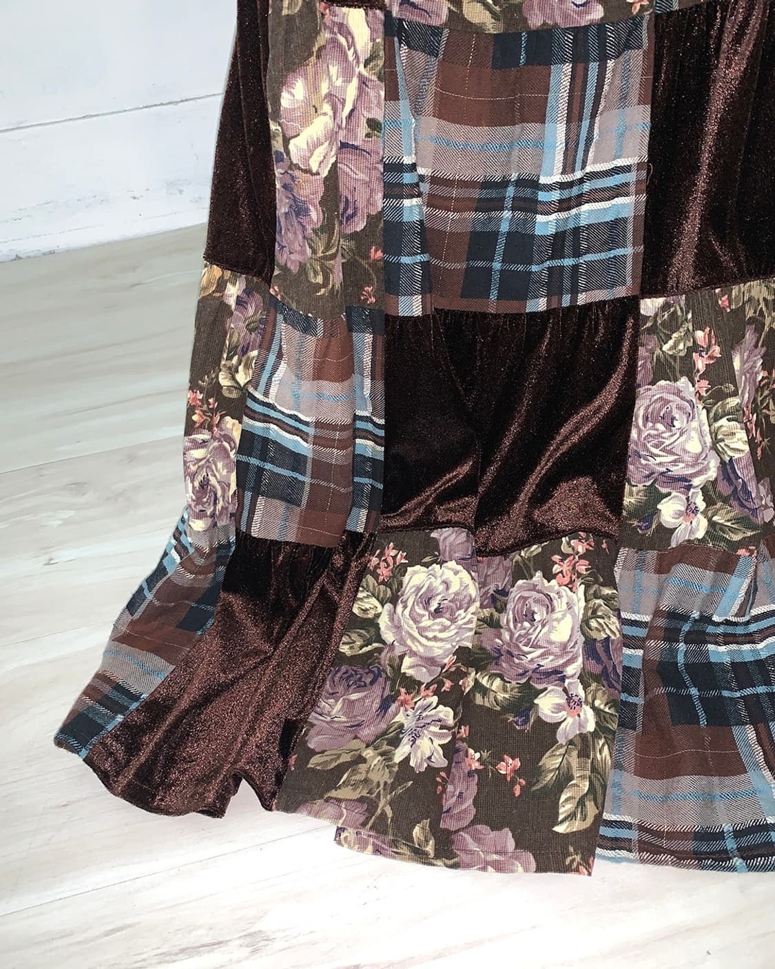 Brown velvet patchwork midi skirt 상품이미지3