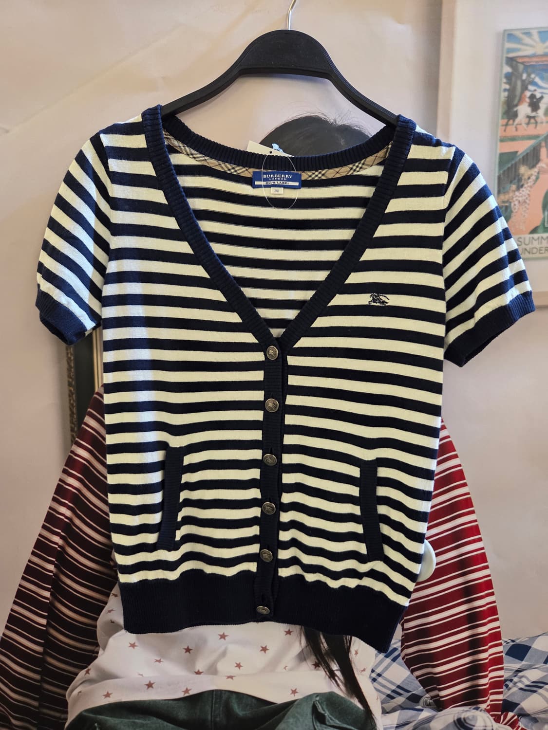 Burberry 버버리 네이비 스트라이프 반팔가디건 상품이미지1