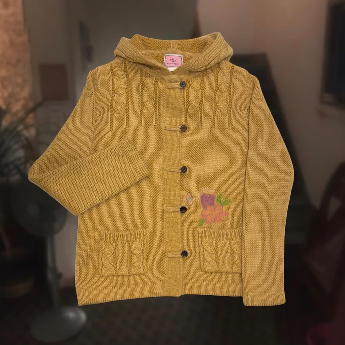 빈티지 모리걸 울혼방 머스타드 후드 니트 코트 가디건 상품이미지2