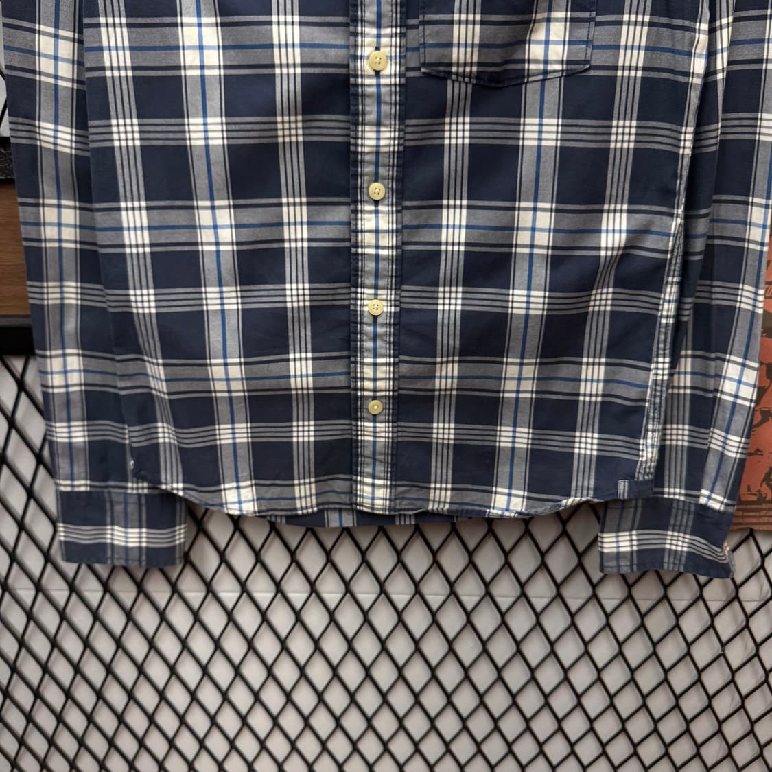 아베크롬비 타탄 체크 셔츠 전면 포켓 로고 포인트 화이트 네이비 상품이미지4