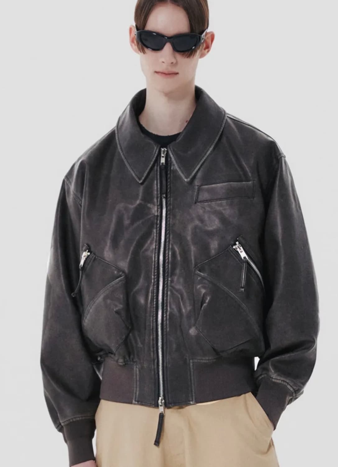 디엔에스알 크롭레더 자켓 상품이미지1