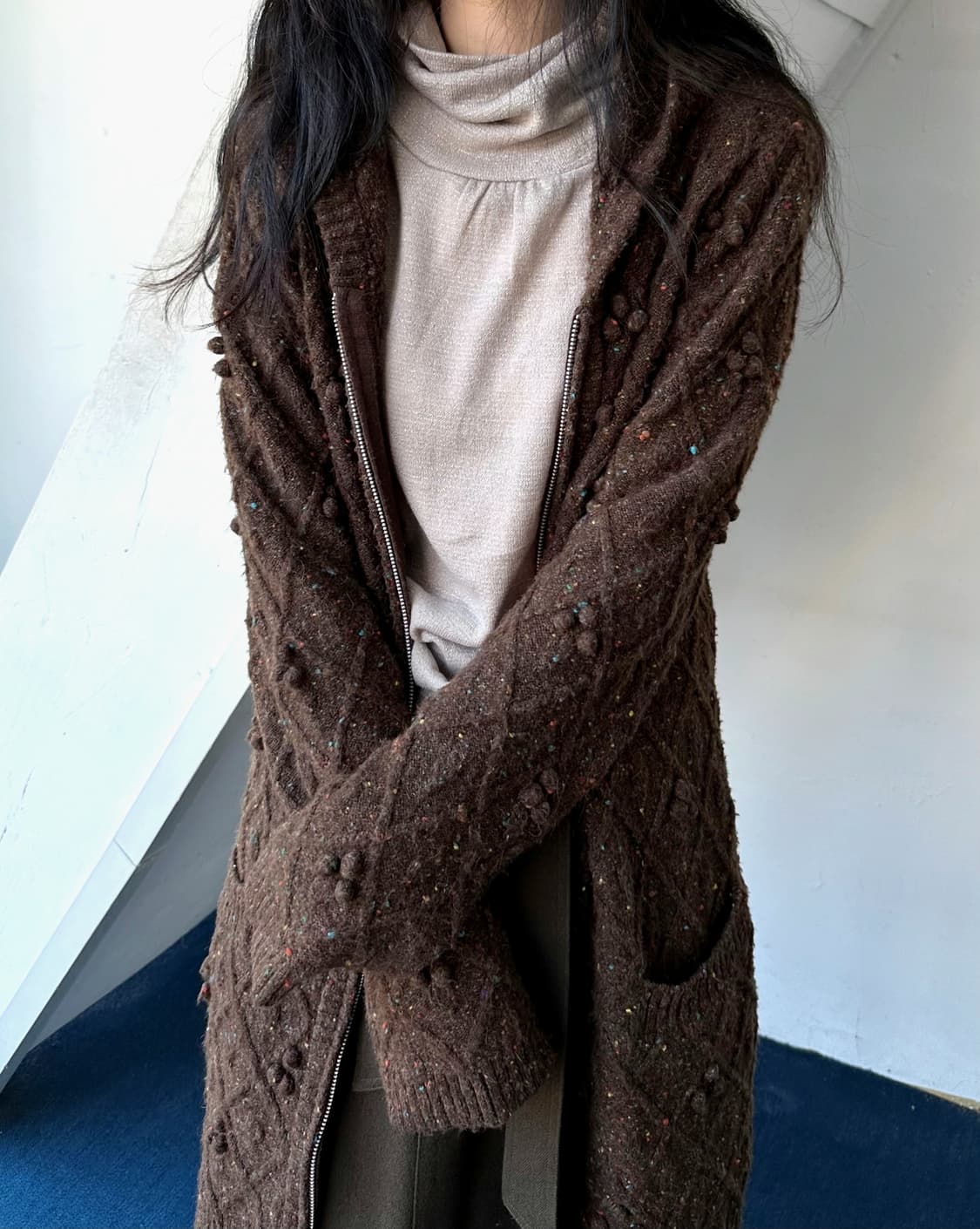 Design patterned hooded long knit jacket 상품이미지9