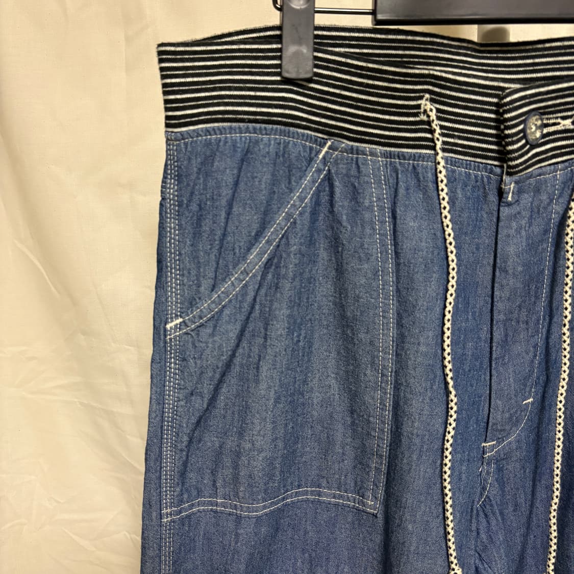 리 유니온 메이드 시보리 립 밴딩 샴브레이 퍼티그팬츠 / 블루, 34 상품이미지4