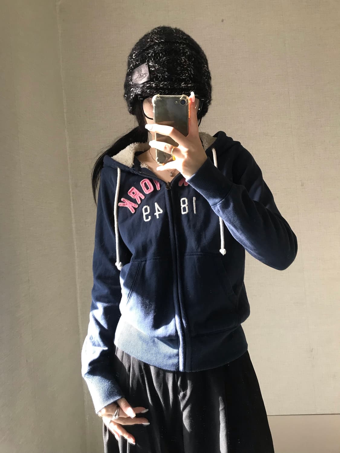 후아유 네이비 퍼후드집업 상품이미지1