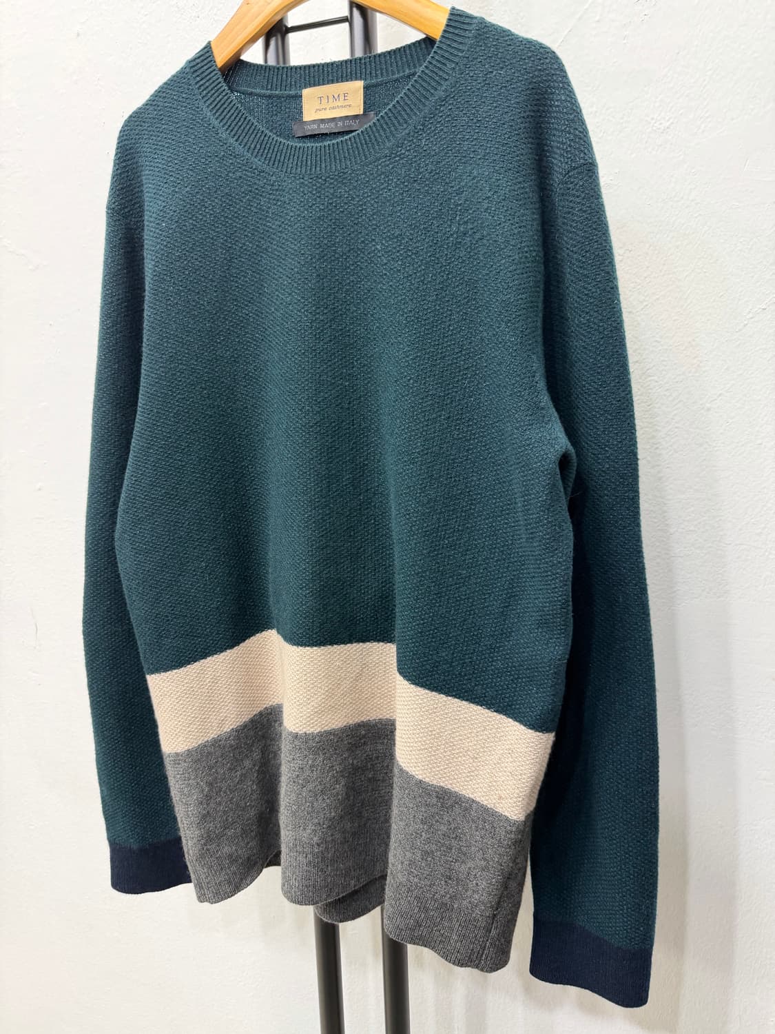 정품) TIME 타임옴므 한섬 캐시미어100 배색 니트 100 상품이미지3