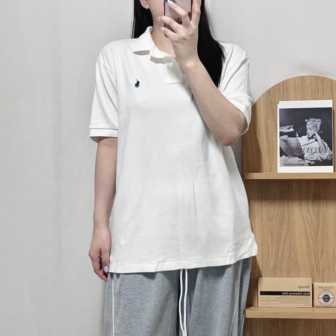 [정품] 폴로 화이트 / 네이비포니 반팔카라티 [ M ] 상품이미지2