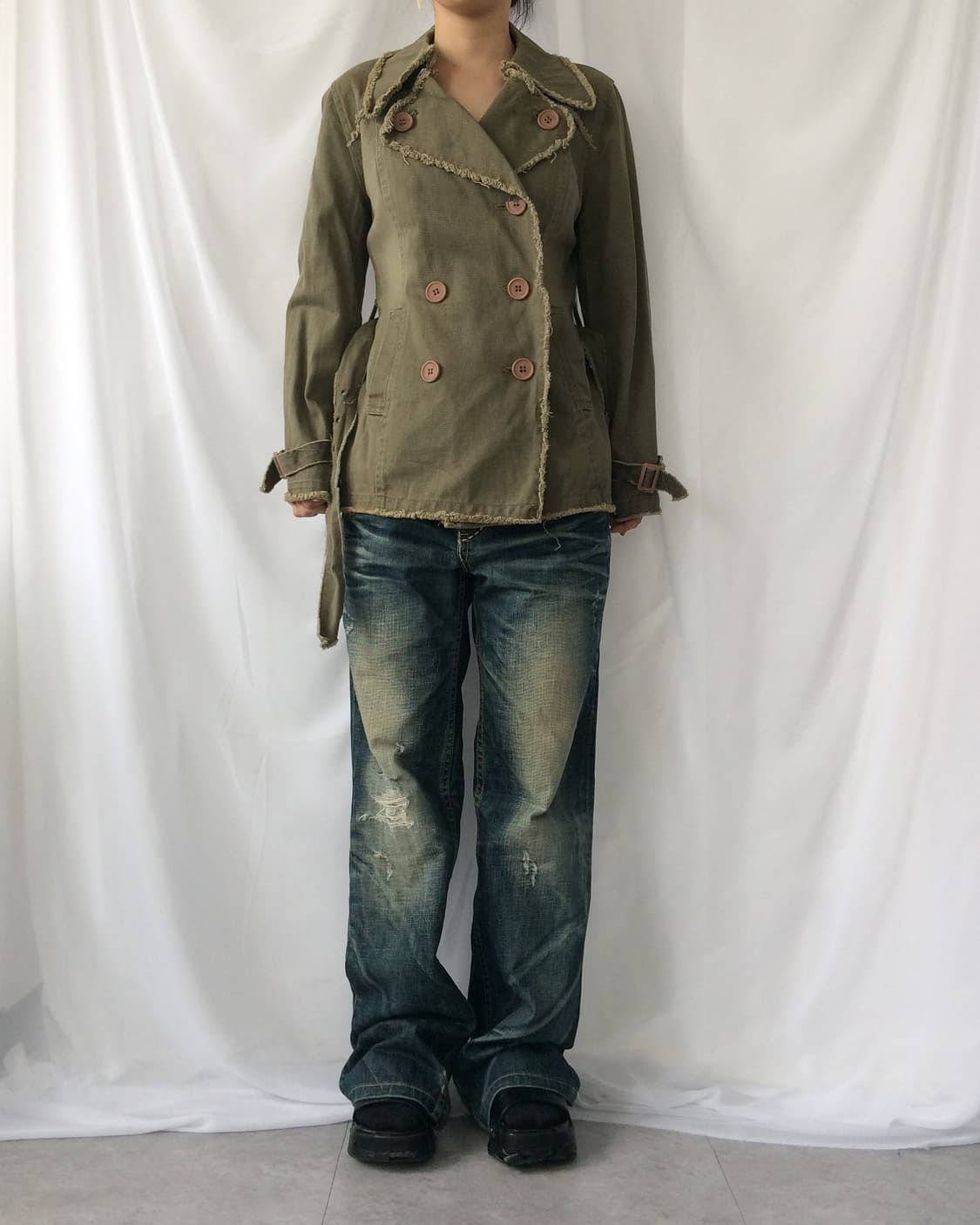 Belted grunge mood double button jacket 상품이미지4